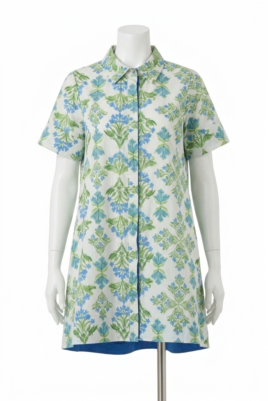 NEW ENTRO creamy spring floral short sleeve dress in green